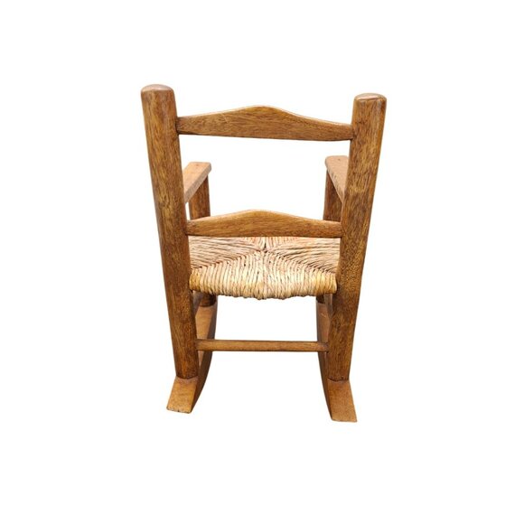 Vintage Miniature Wooden Doll Rocking Chair Woven Seat Wood Toy Bear Decor Prop - Picture 3 of 8